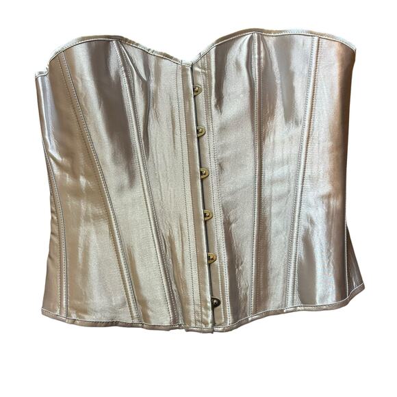 Chiastic Silver Lace Up Corset Bustier Top Sz 2XL Over the Bust Tie Back Satin - Picture 1 of 8